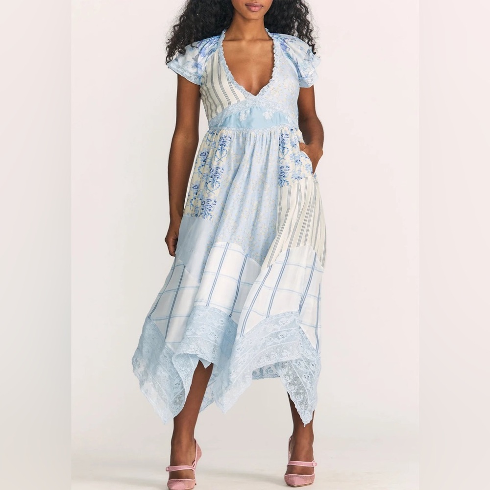 NWOT LOVESHACKFANCY TULA PATCHWORK SILK DRESS IN … - image 3